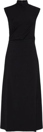 Brunello Cucinelli high-neck draped midi dress - women - Elastane/Virgin Wool - M - Black