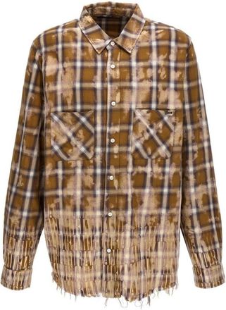 Amiri gebleekt bruin flanellen overhemd met lange mouwen