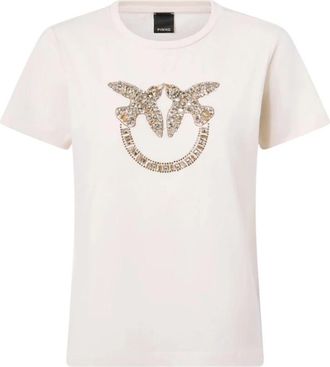 Pinko Love Birds T-shirt - Dames - T-shirts - Beige - XS - Katoen - Tops