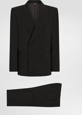 Dolce & Gabbana Double-breasted Stretch Wool Sicilia-fit Suit - Man Suits And Blazers Black Wool 44