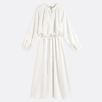 La Redoute Collections Uitlopende lange jurk met ronde hals en lange mouwen