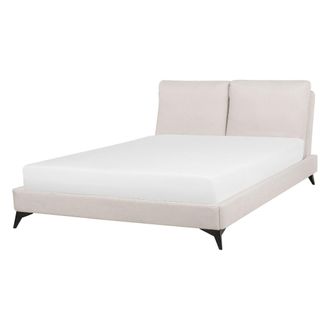 Beliani Cama Con Somier De Chenilla Beige Claro 140 X 200 Cm Base De Listones Doble Moderno Melle