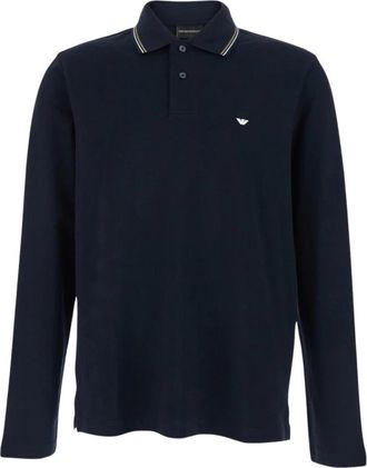 Emporio Armani Lange Mouwen Poloshirt - Heren - Polos - Blauw - 2XL - Leer - Tops