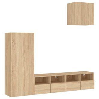 Berkfield Home 4 Piece TV Wall Units Sonoma Oak Engineered Wood in Light Brown
