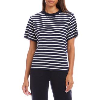 Karen Kane Stripe Cotton T-Shirt in Navy/white at Nordstrom, Size X-Small P