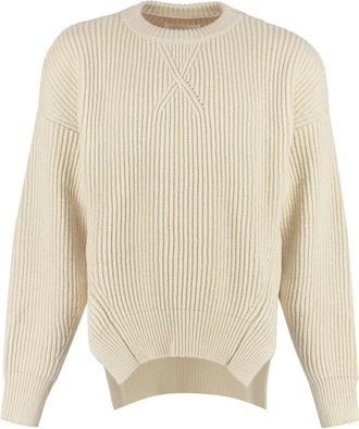 Jil Sander Ribbed sweater - Heren - Ronde hals truien - Beige - S - Katoen - Truien & Vesten