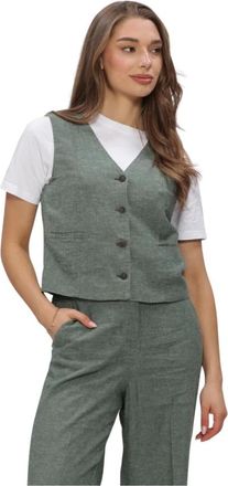 Moss Copenhagen Jassen, Dames, Groen, M, Leer, Viana Ginia Gilet met V-hals