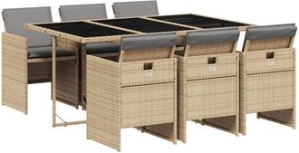 vidaXL Set Comedor De Jard&iacute;n 7 Pzas Con Cojines Rat&aacute;n Sint&eacute;tico Beige Vidaxl