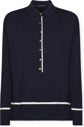 Elena Miro Polo met Knopen en Contrastdetails - Dames - Ronde hals truien - Blauw - XS - Polyester - Truien & Vesten