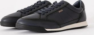 HUGO BOSS Mens BOSS Orange Nitan Mens Leather Trainers with Embossed Logo - Dark Blue 401 - Navy - Size: 11