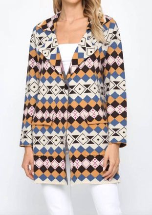 Fate Notch Collared Cardigan In Geo Print