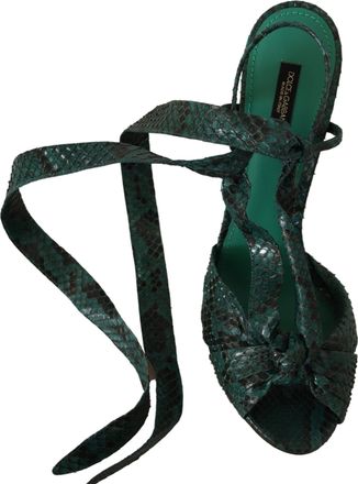 Dolce & Gabbana Womens Green Python Strap Sandals Heels Shoes Exotic Leather
