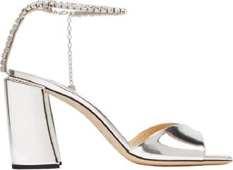 Jimmy Choo London Saeda 85 Crystal Metallic Leather Sandals