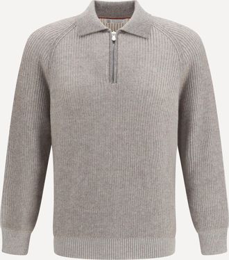 Brunello Cucinelli Cashmere Milano Stitch Polo Sweater with zip Male 48