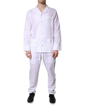 Dolce & Gabbana White Cotton Shirt Pants Pajama Set Mens Sleepwear