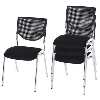 Hhg D&eacute;coshop26 - Juego De 4 Sillas Para Visitas Silla De Conferencias Apilable Asiento De Tela Negra/pies Textiles Cromados 040007533