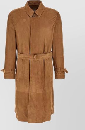 Brunello Cucinelli suede trench coat belted waist buckle