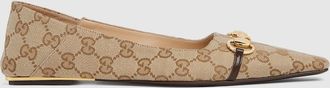 Gucci Womens Vittoria Ballerina, Beige, GG Canvas