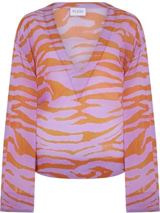 The Attico Blouses, female, Multicolor, Size: S Animalier-print V-neck Blouse