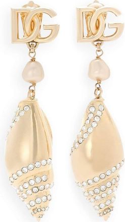 Dolce & Gabbana DG shell drop clip-on earrings - women - Plexiglass/Brass/glass - One Size - Gold