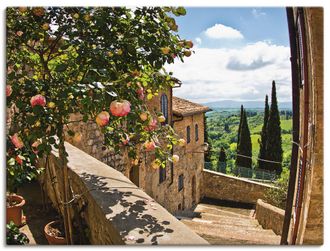 Artland Wandbild »Rosen auf Balkon Toskanalandschaft« Garten 1 Stk. tlg. als Alubild, Outdoorbild, Leinwandbild, Poster, Wandaufkleber