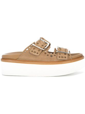 Tod's punched-hole double-buckle sandals - Brown