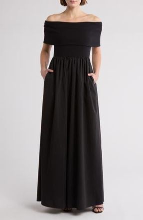 By Design Monet Off-the-Shoulder Mixed Media Maxi Dress in Black at Nordstrom Rack, Size X-Small
