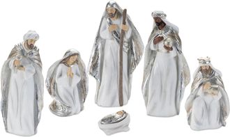 Melrose International Holiday Nativity Figurine (Set of 6) - White, Silver