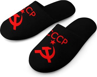 Generic CCCP Star Soviet Union USSR Warm Mens Slippers Slip On Soft Fleece House Shoes Winter Indoor Outdoor