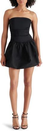 Steve Madden Amari Mixed Media Strapless Bubble Hem Minidress in Black at Nordstrom Rack, Size Small