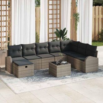 vidaXL Conjunto De Sof&aacute; De Jard&iacute;n 9 Pcs Gris 289 X 179 X 85 Cm Vidaxl
