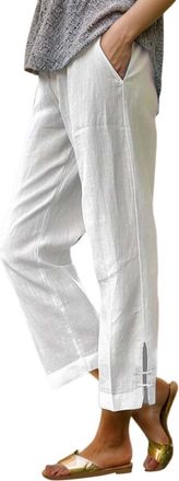 Generic Trousers for Women Straight Leg Casual Pants for Daily Comfort Versatile Wear High Waist Stretch Comfortable with Pockets for Work Running Walking Whi