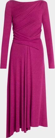 Talbot Runhof Cozy Jersey Draped Long-Sleeve Asymmetric Midi Dress