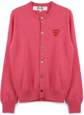 Comme Des Gar&ccedil;ons Double Red Heart Patch Cardigan Pink