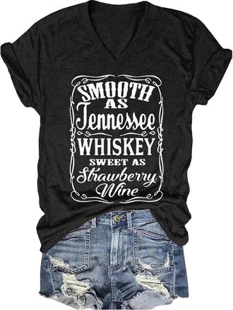 Generic Smooth as Tennessee Whiskey Sweet as Strawberry Wine T Shirt Women V-Neck Country Music Tee Tops Drinking Shirts 2025 New