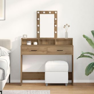 Berkfield Home Dressing Table with LED Lights&not;Artisan Oak 100x41x140 cm in Brown | Size: 100 x 41 x 140 cm