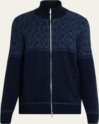 Brunello Cucinelli Mens Cotton Cable-Pattern Full-Zip Cardigan