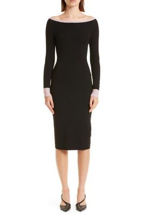 Emporio Armani Off the Shoulder Contrast Trim Coton Sheath Dress in Solid Black at Nordstrom Rack, Size 16 Us / 52 It