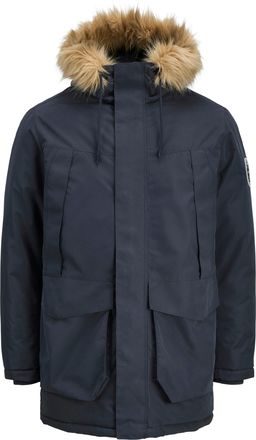 Jack & Jones Plus Size Parka JJCAMP FAUX FUR PARKA PLS, Herren, Gr. 3XL, schwarz navy detail:tipping, Web, Obermaterial: 100% Polyester, JACK & JONES PLUSSIZE, unifarben, re