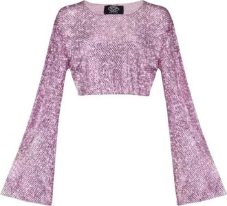 Santa Brands Cropped Top met Uitlopende Mouwen - Dames - Longsleeves - Roze - Xs/S - Polyester - Tops