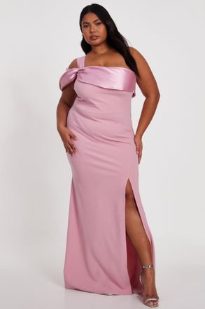 Quiz Womens Plus Size One Shoulder Satin/Scuba Crepe Maxi Dress