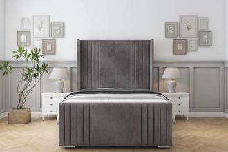 Sloomy Camden Naples Bed Frame With 50 Upholstered Wingback Headboard in Grey | Size: Small Double