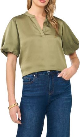 Vince Camuto Puff Sleeve Satin Top in Military Olive at Nordstrom, Size X-Small
