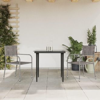 vidaXL Juego De Comedor Jard&iacute;n 3 Pzas Rat&aacute;n Sint&eacute;tico Acero Gris Negro Vidaxl