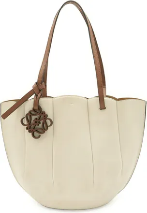 Loewe Brown White Leather Shoulder Bag Tote Bag (Pre-Owned)