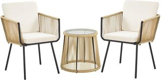 Yaheetech Conjunto de Muebles de Tejido con Cuerda de Jardín de Ratán 3 Piezas Juego de Muebles de Terraza Incluye 1 Mesa de Centro Redonda y 2 Sillas con