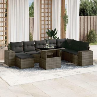 vidaXL Set De Muebles De Jard&iacute;n 9 Pzas Y Cojines Rat&aacute;n Sint&eacute;tico Gris Vidaxl