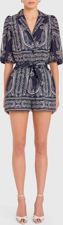 Amanda Uprichard Lucia Balloon Sleeve Romper in Navy at Nordstrom, Size X-Large
