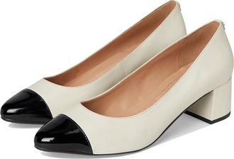 Cole Haan The Go-To Block Heel Pump 45MM Womens Shoes Ivory Leather/Black Pat Leather : 7 B - Medium