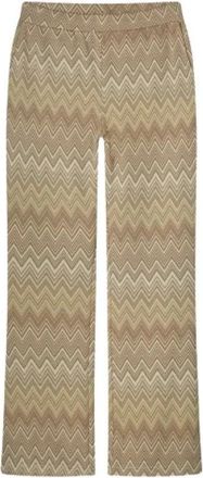 Summum Chevron Flare Jacquard Broek - Dames - Wijde Broeken - Bruin - S - Polyester - Broeken
